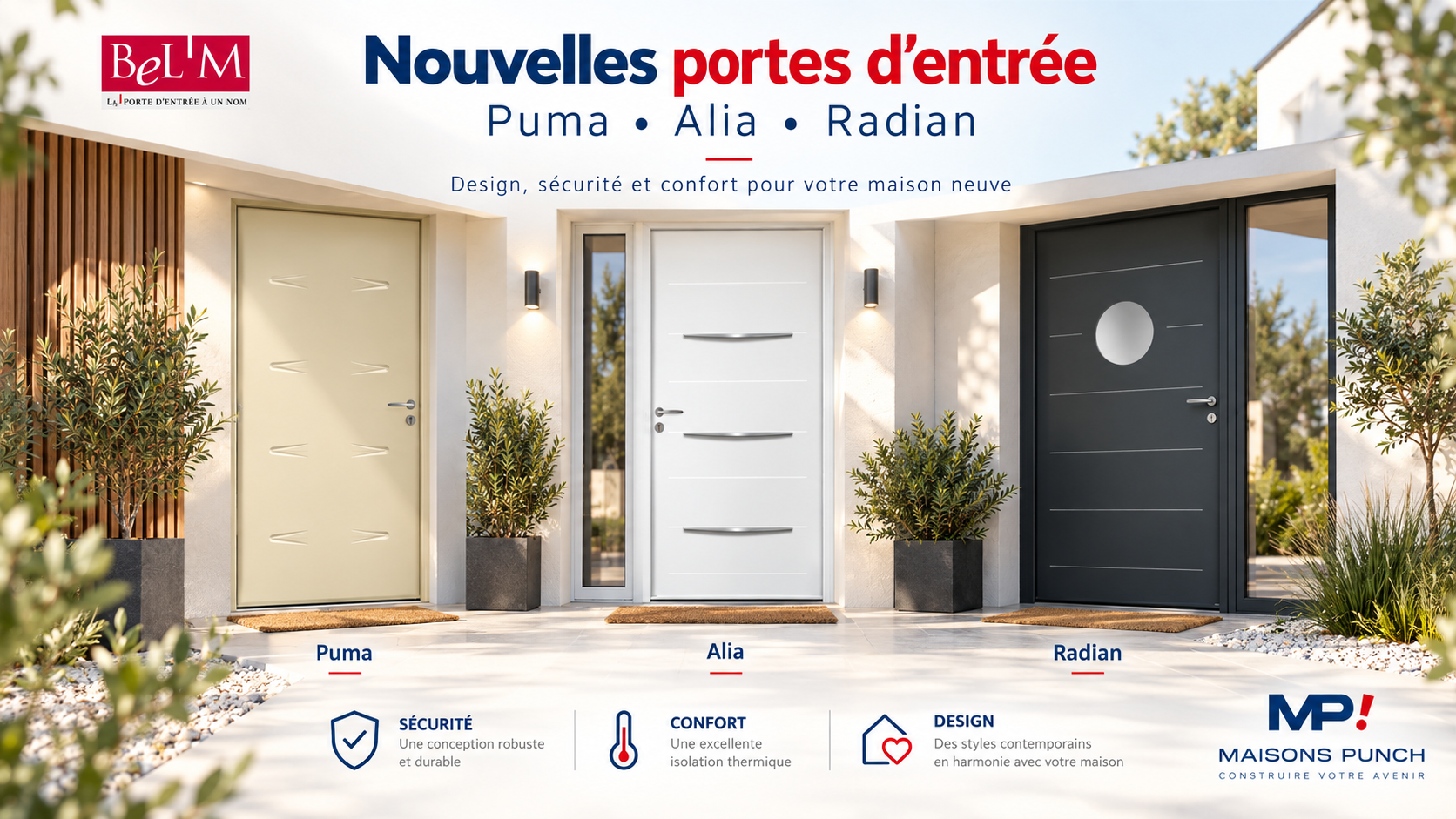 Quelle porte d’entrée choisir pour une maison neuve ? Les modèles Maisons Punch portes entree acier belm